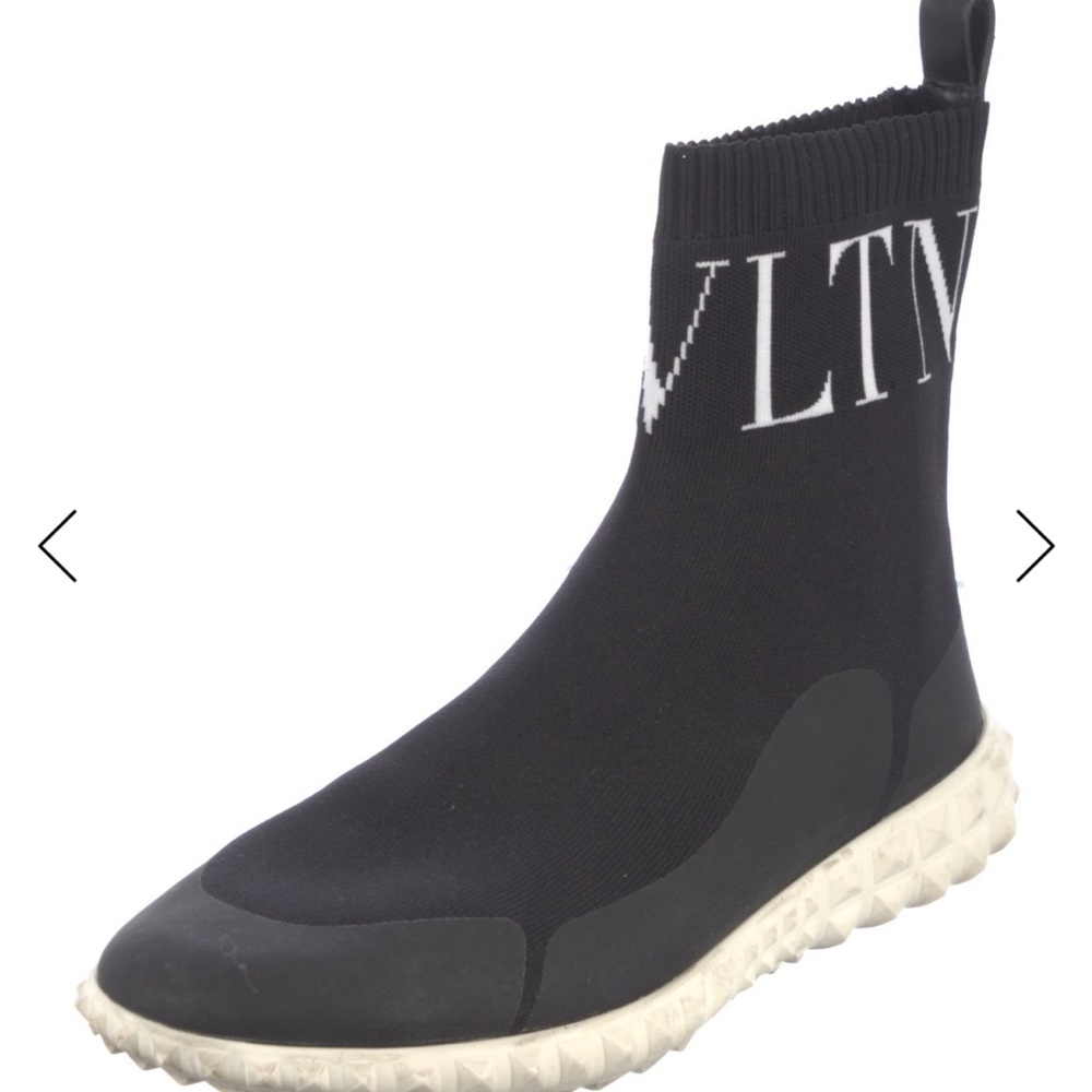 Valentino Black and White Rockstud Accents Printed Sock Sneaker.